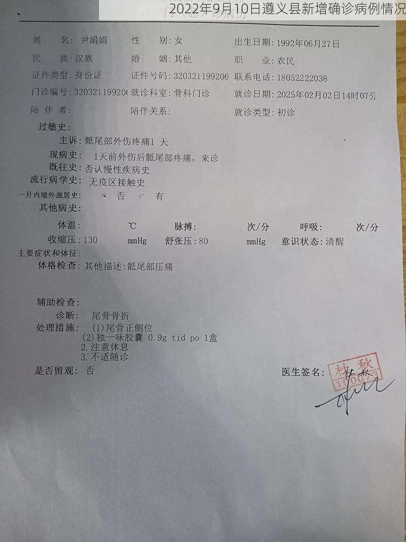 2022年9月10日遵义县新增确诊病例情况