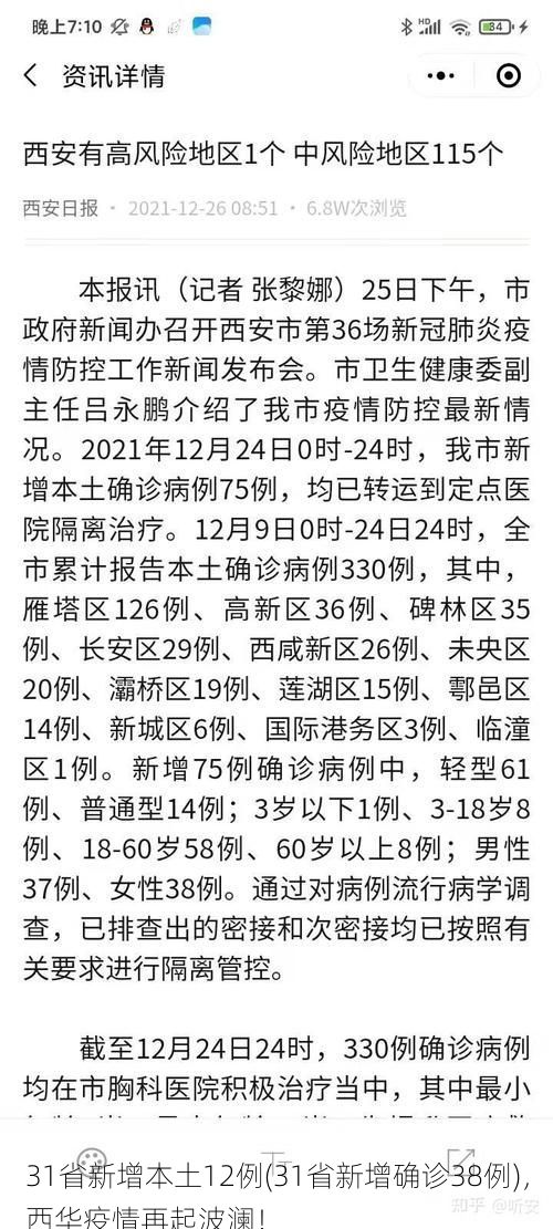 31省新增本土12例(31省新增确诊38例),西华疫情再起波澜!
