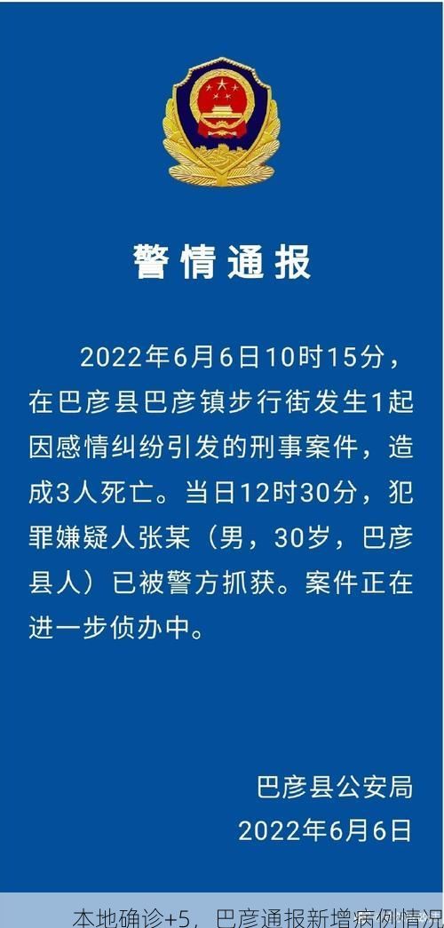 本地确诊+5，巴彦通报新增病例情况