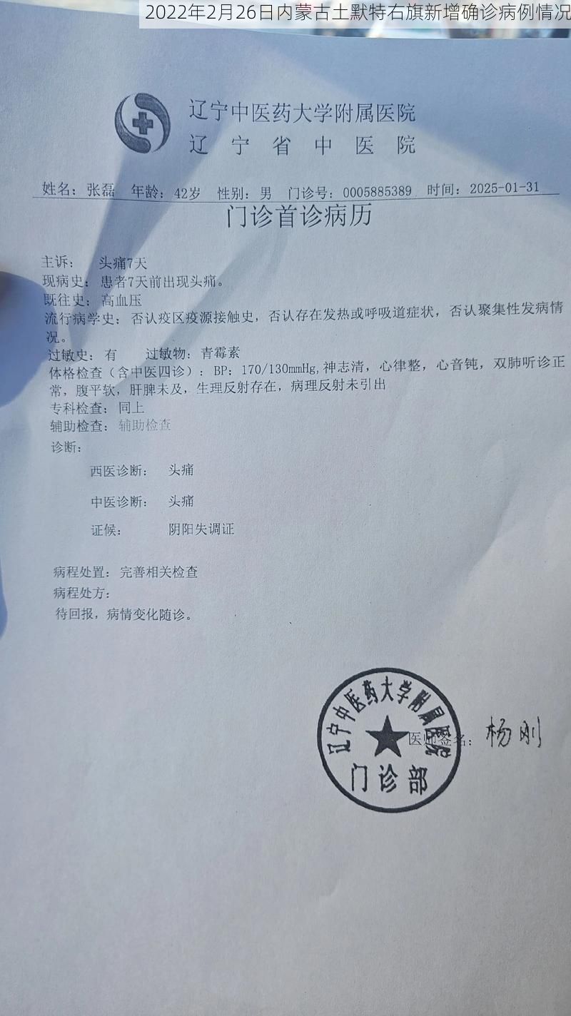 2022年2月26日内蒙古土默特右旗新增确诊病例情况