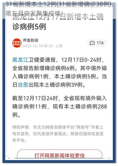 31省新增本土12例(31省新增确诊38例)，喀左县突发聚集疫情！