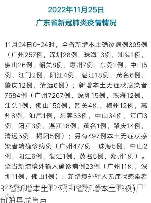 31省新增本土12例(31省新增本土13例)，旬阳县成焦点