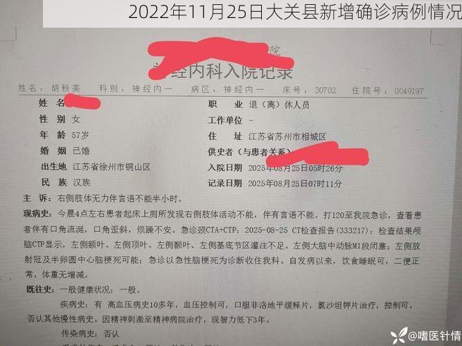 2022年11月25日大关县新增确诊病例情况