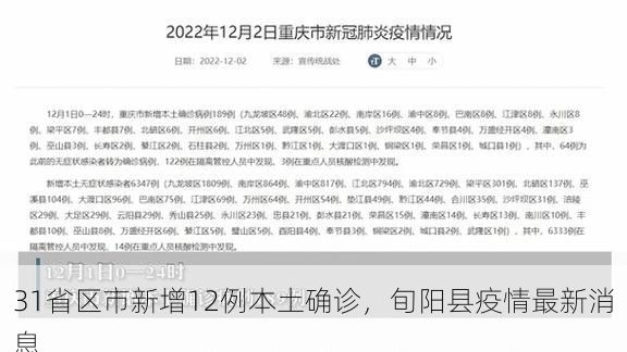 31省区市新增12例本土确诊，旬阳县疫情最新消息