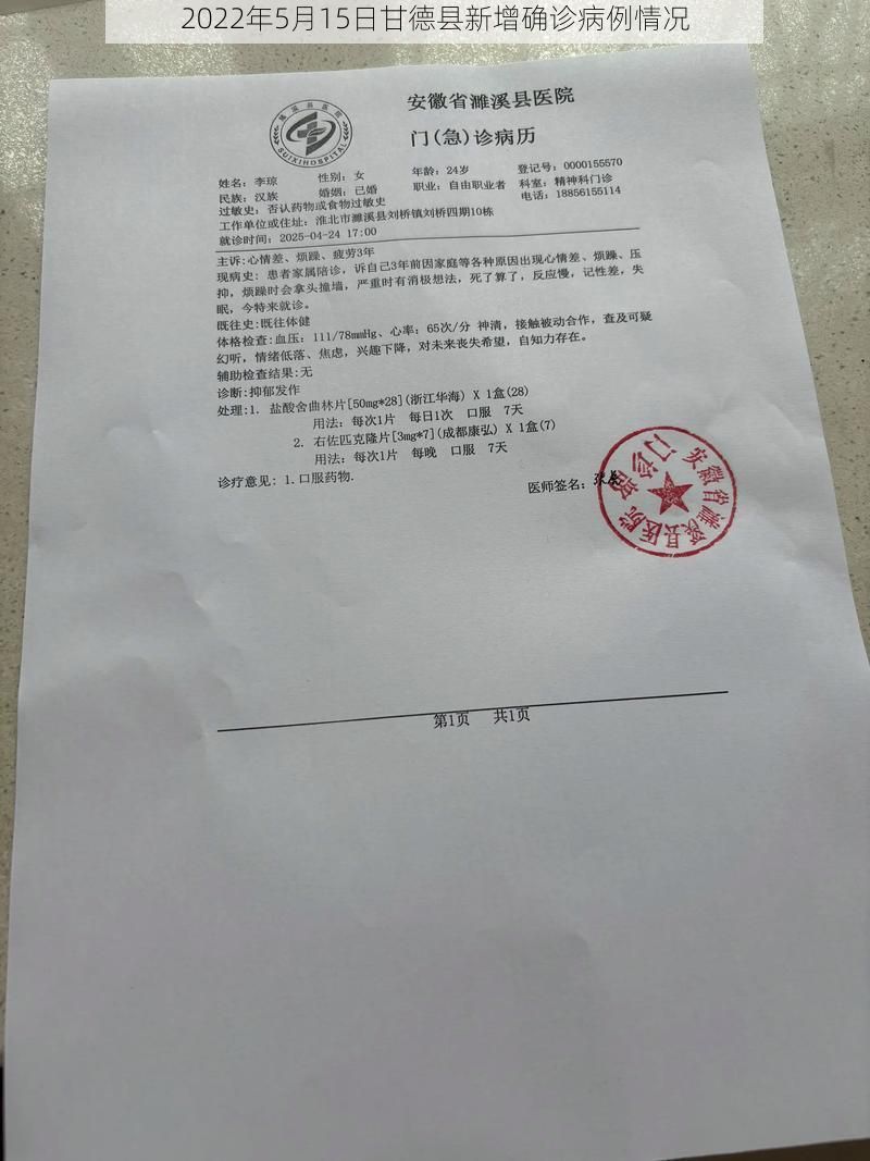 2022年5月15日甘德县新增确诊病例情况
