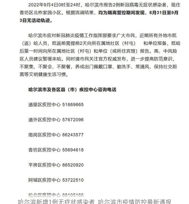 哈尔滨新增1例无症状感染者 哈尔滨市疫情防控最新通报