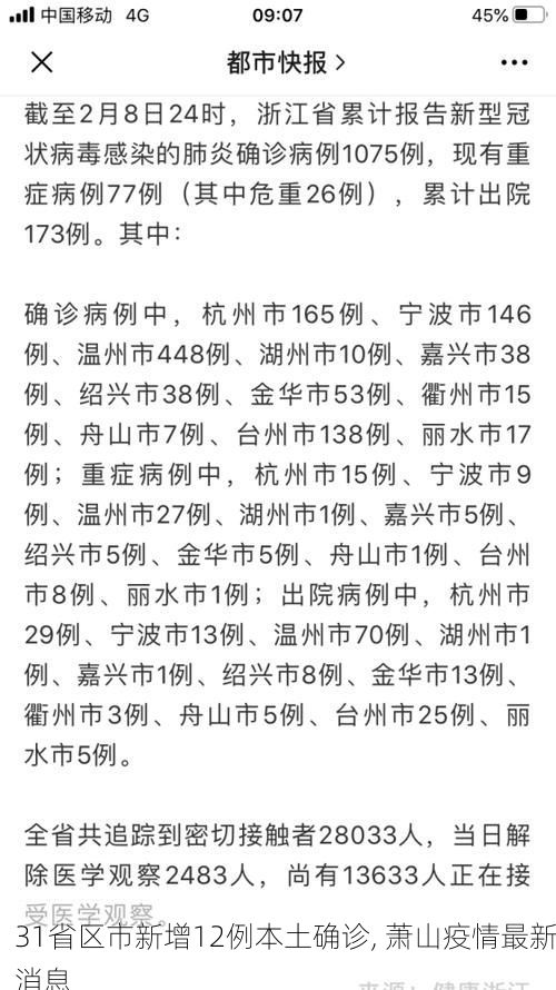 31省区市新增12例本土确诊, 萧山疫情最新消息