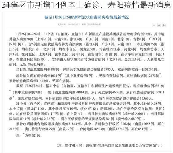 31省区市新增14例本土确诊，寿阳疫情最新消息