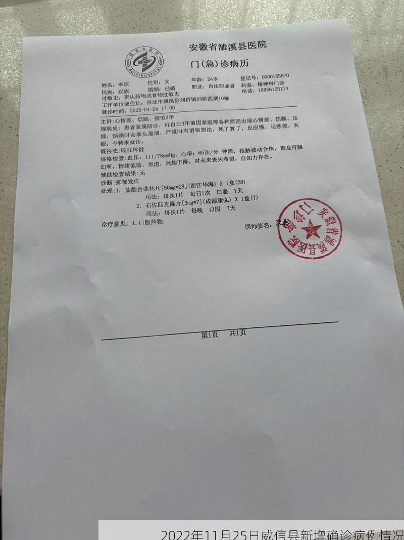 2022年11月25日威信县新增确诊病例情况