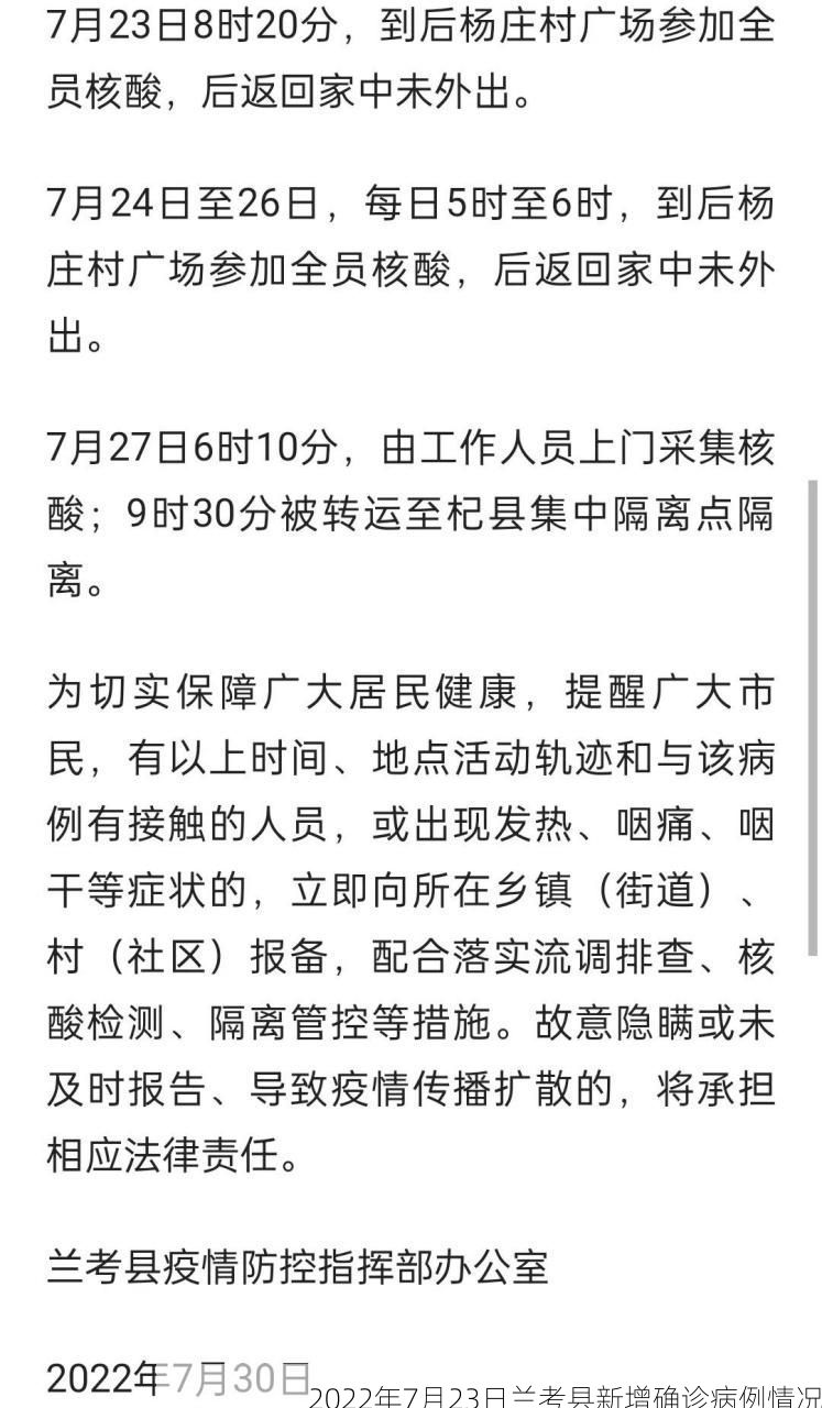 2022年7月23日兰考县新增确诊病例情况