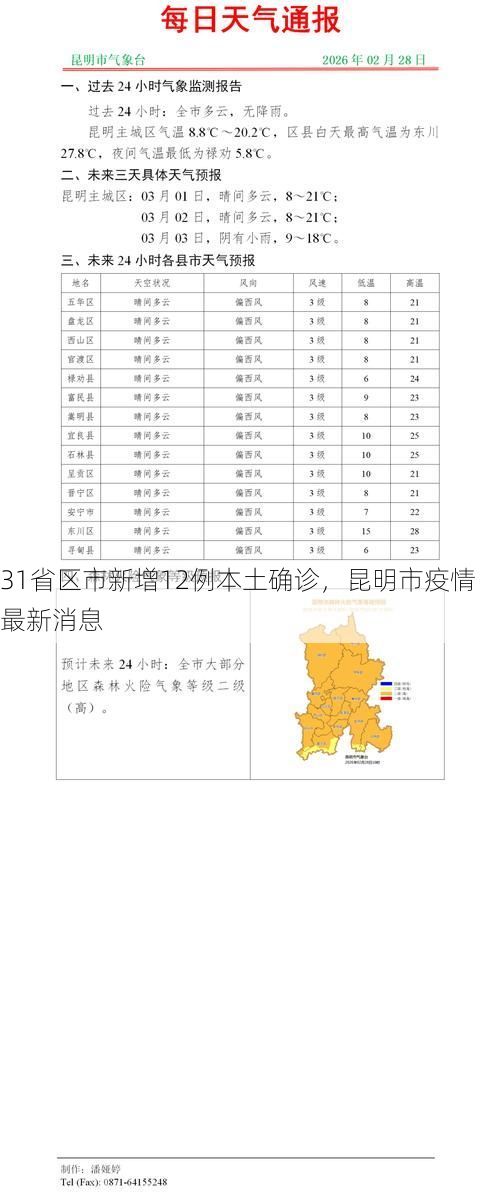 31省区市新增12例本土确诊，昆明市疫情最新消息