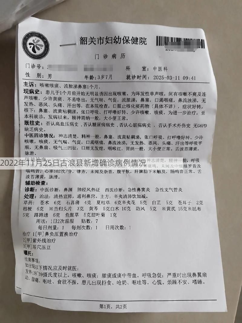 2022年11月25日古浪县新增确诊病例情况