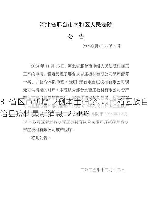 31省区市新增12例本土确诊, 肃南裕固族自治县疫情最新消息_22498