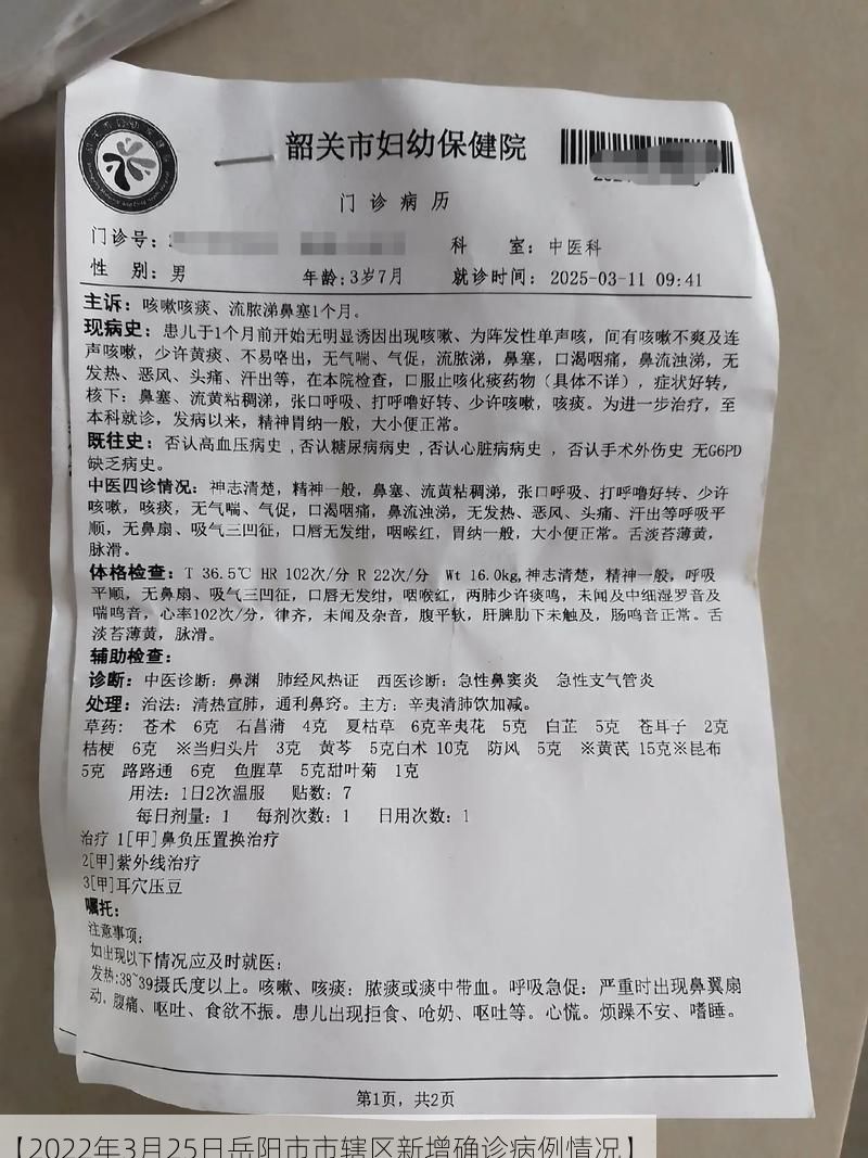 【2022年3月25日岳阳市市辖区新增确诊病例情况】