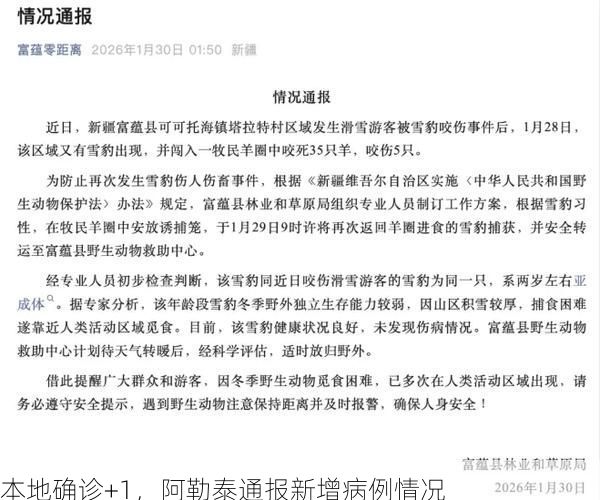 本地确诊+1,阿勒泰通报新增病例情况