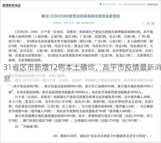 31省区市新增12例本土确诊，高平市疫情最新消息