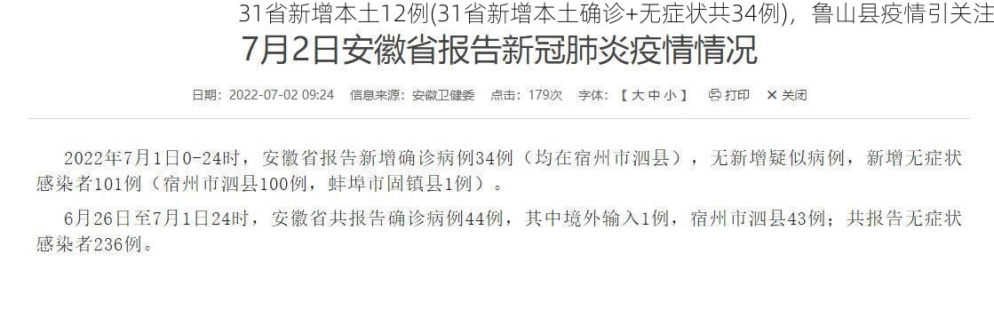 31省新增本土12例(31省新增本土确诊+无症状共34例)，鲁山县疫情引关注