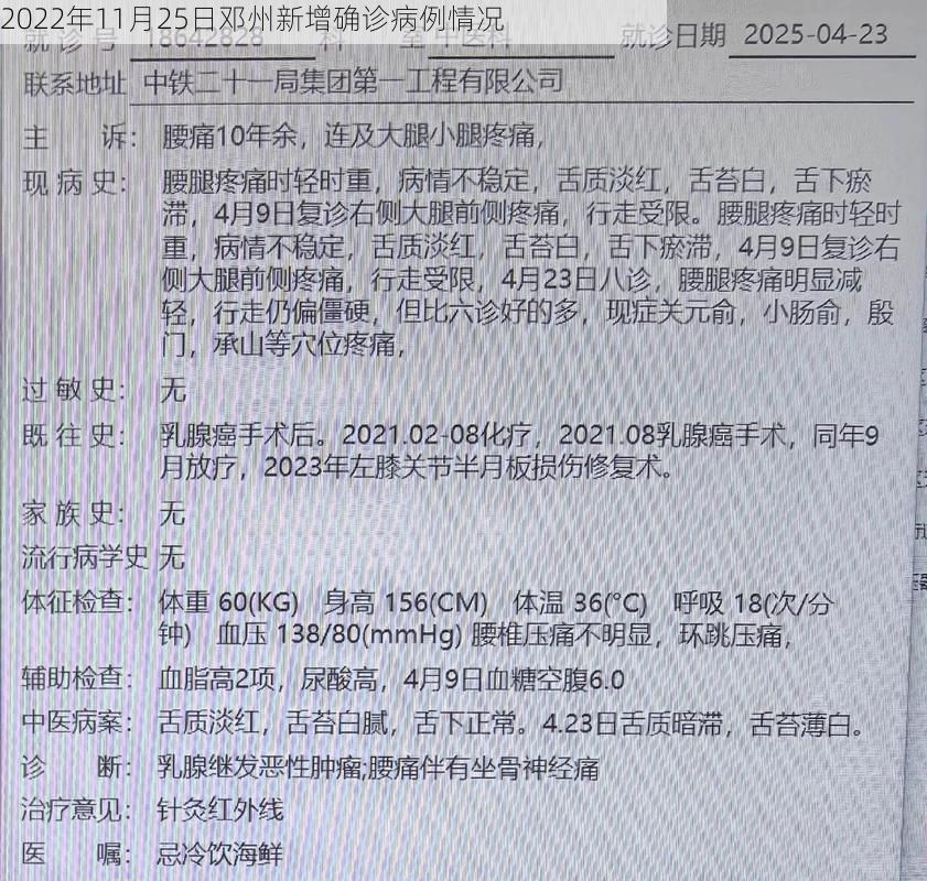 2022年11月25日邓州新增确诊病例情况