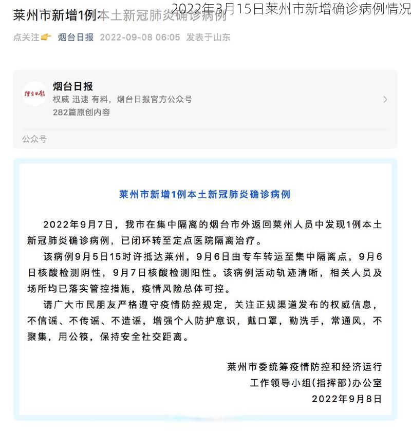 2022年3月15日莱州市新增确诊病例情况