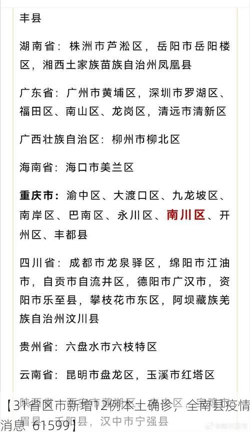 【31省区市新增12例本土确诊，全南县疫情最新消息_61599】