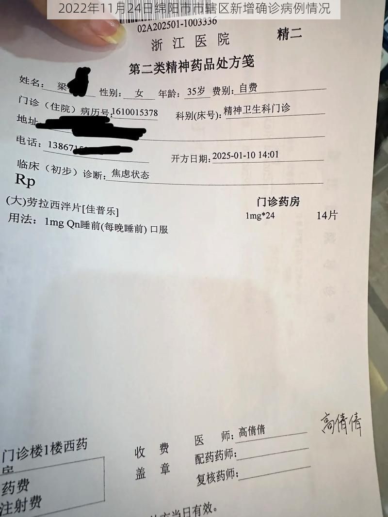 2022年11月24日绵阳市市辖区新增确诊病例情况