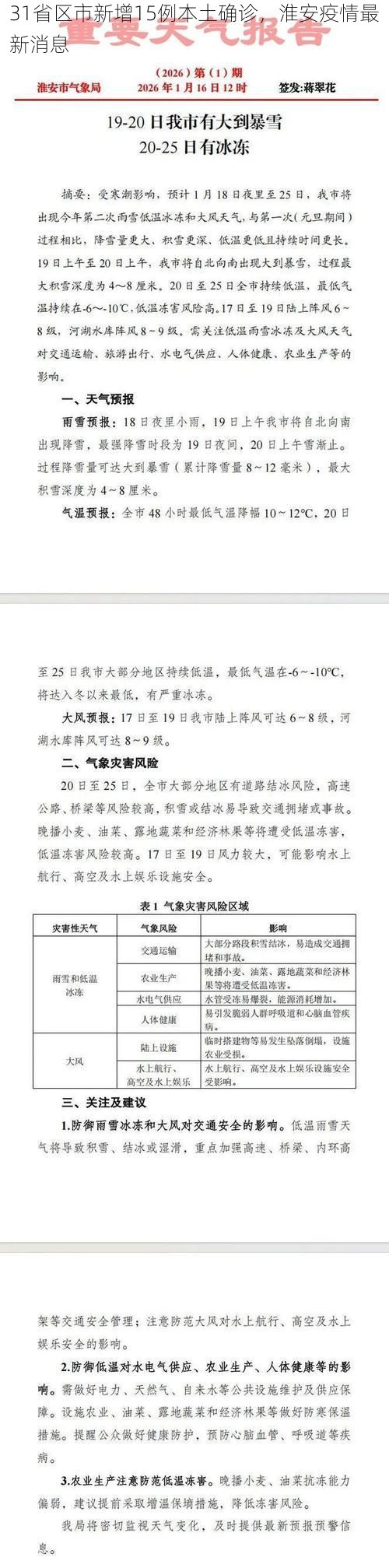 31省区市新增15例本土确诊，淮安疫情最新消息