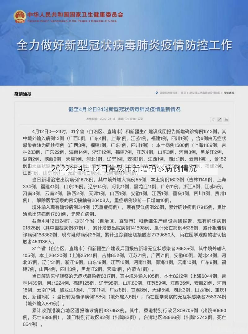2022年4月12日常熟市新增确诊病例情况