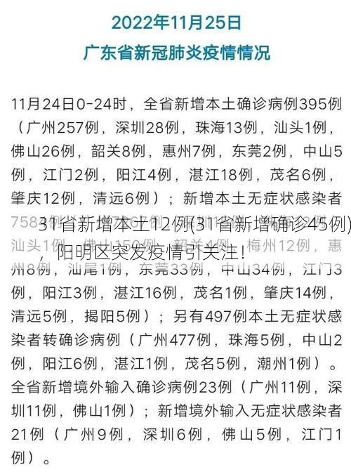 31省新增本土12例(31省新增确诊45例)，阳明区突发疫情引关注！