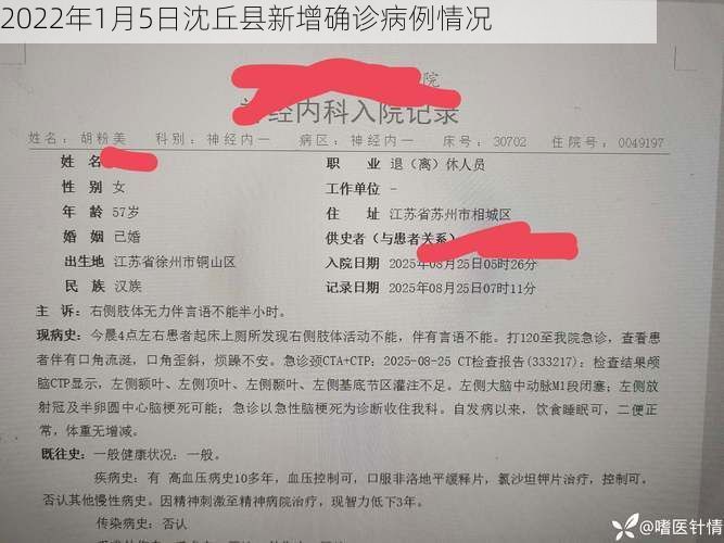 2022年1月5日沈丘县新增确诊病例情况