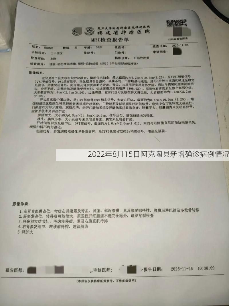 2022年8月15日阿克陶县新增确诊病例情况