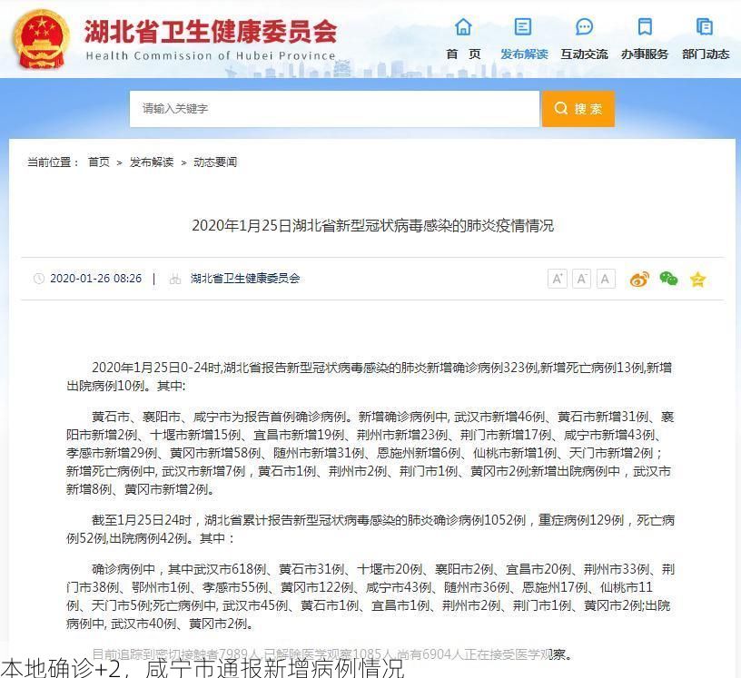 本地确诊+2，咸宁市通报新增病例情况