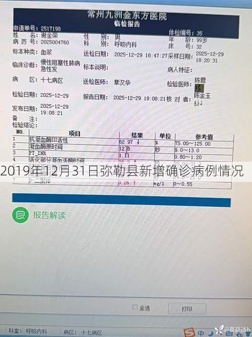 2019年12月31日弥勒县新增确诊病例情况