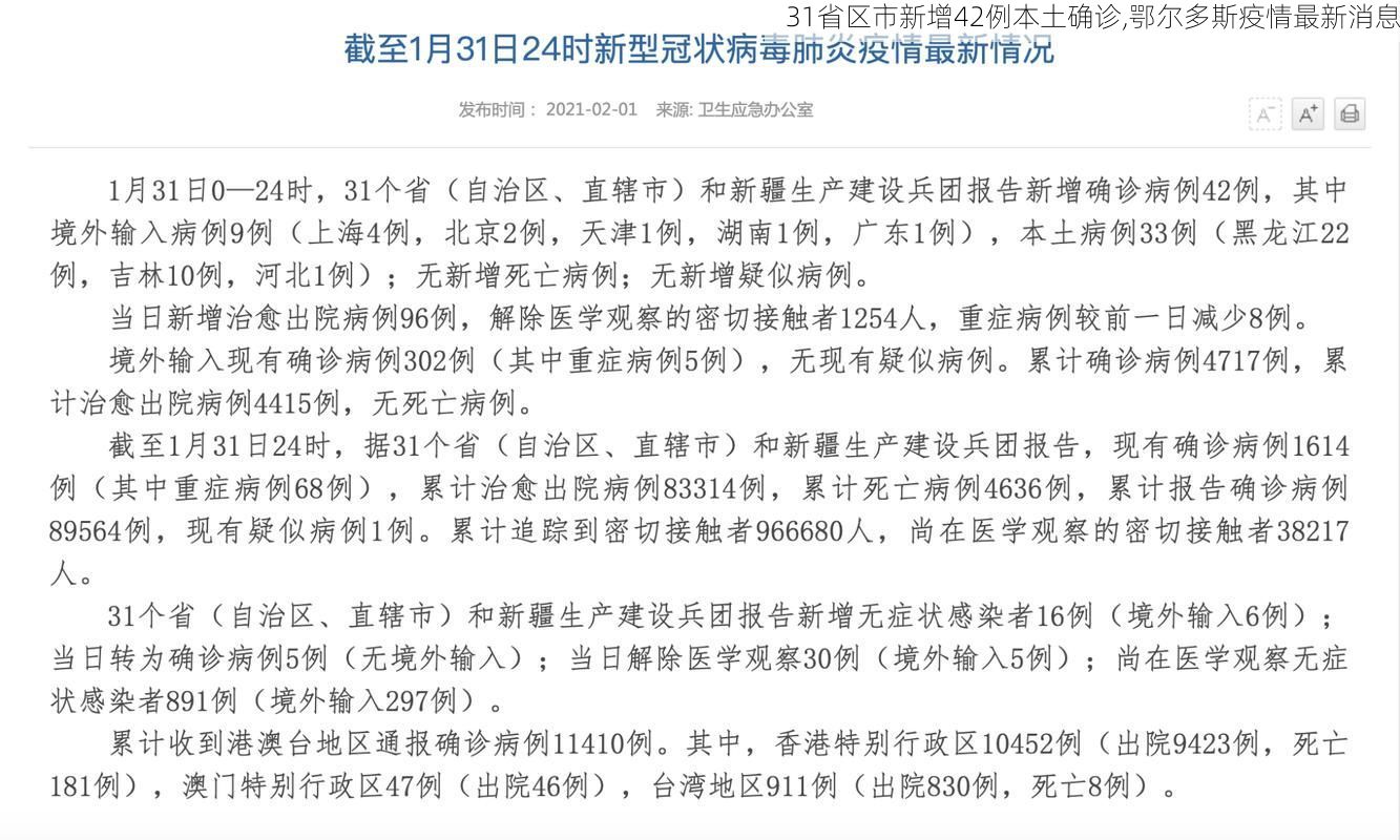 31省区市新增42例本土确诊,鄂尔多斯疫情最新消息