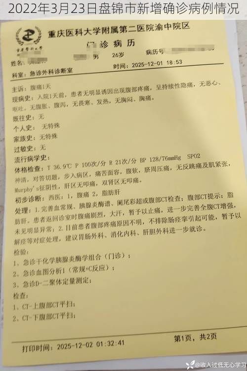 2022年3月23日盘锦市新增确诊病例情况