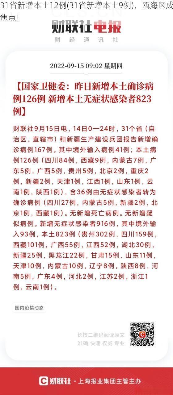 31省新增本土12例(31省新增本土9例),瓯海区成焦点!